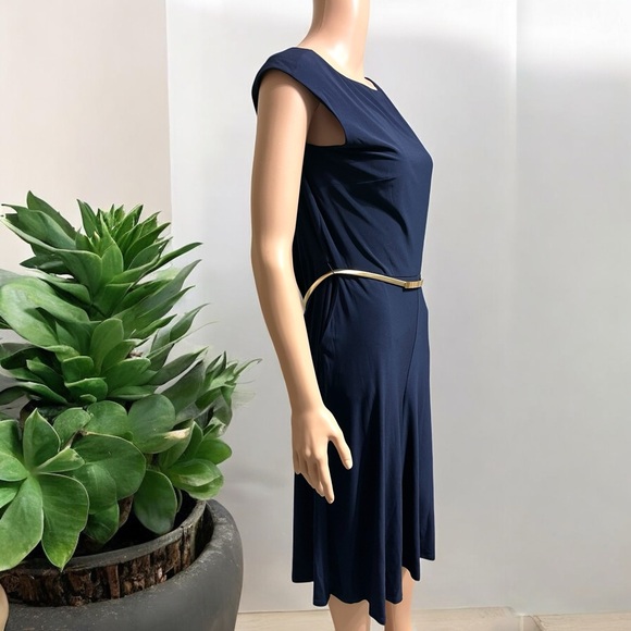 Ralph Lauren Women's Blue Cap Sleeve Wide-Leg Culotte Dress Jumpsuit w/ Pockets - Picture 13 of 16